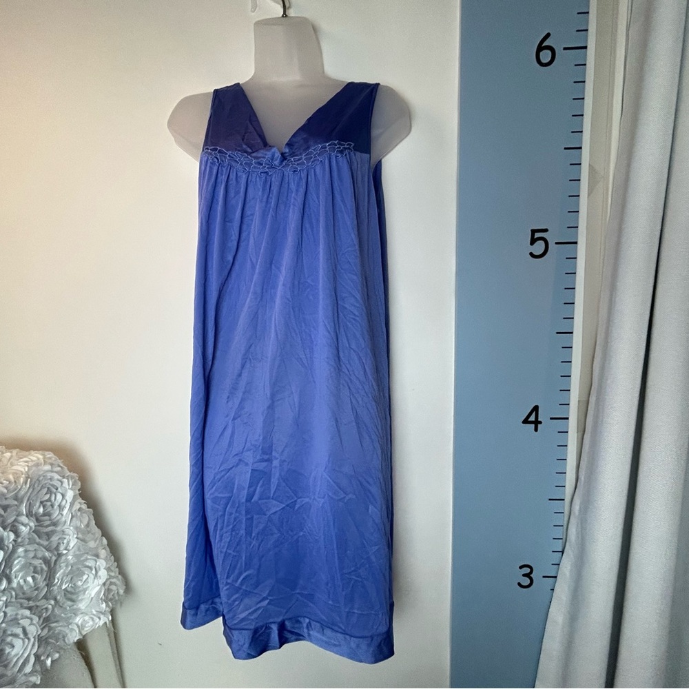 Vanity Fair Blue Sleeveless Pajama Gown Lingerie V-neck Slip Dress Medium